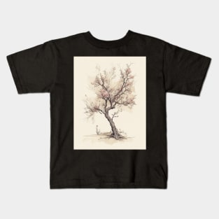 Minimalist Antique Peach Tree Sketch Art Printable Kids T-Shirt